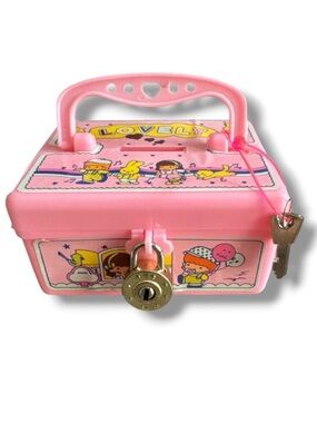 Sanrio Kawaii Vintage 80’s Pink Plastic Lovely Coin Lock Trinket Box Safe Anime